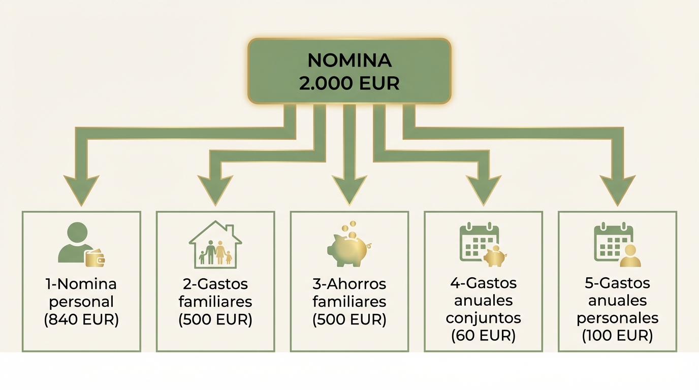 Sistema de 5 cuentas bancarias con flujo desde la nómina