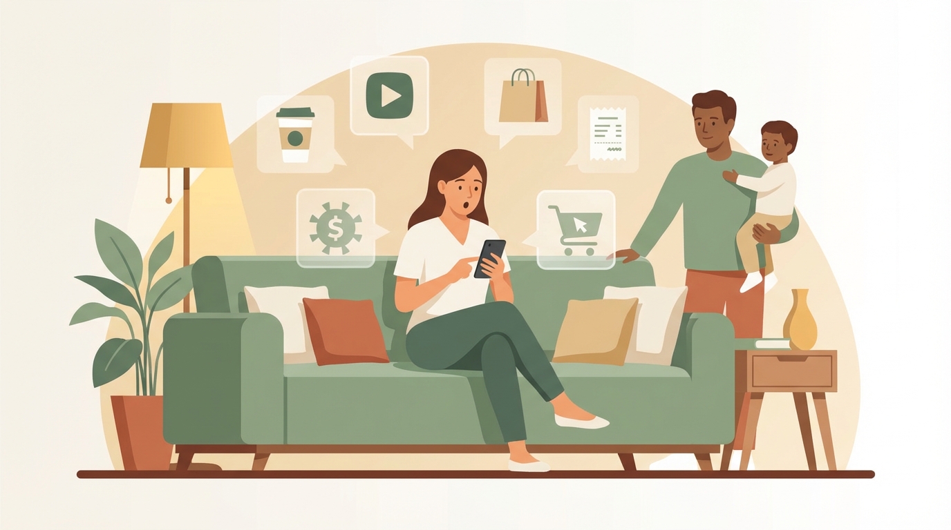 Familia revisando sus gastos mensuales en la mesa de la cocina