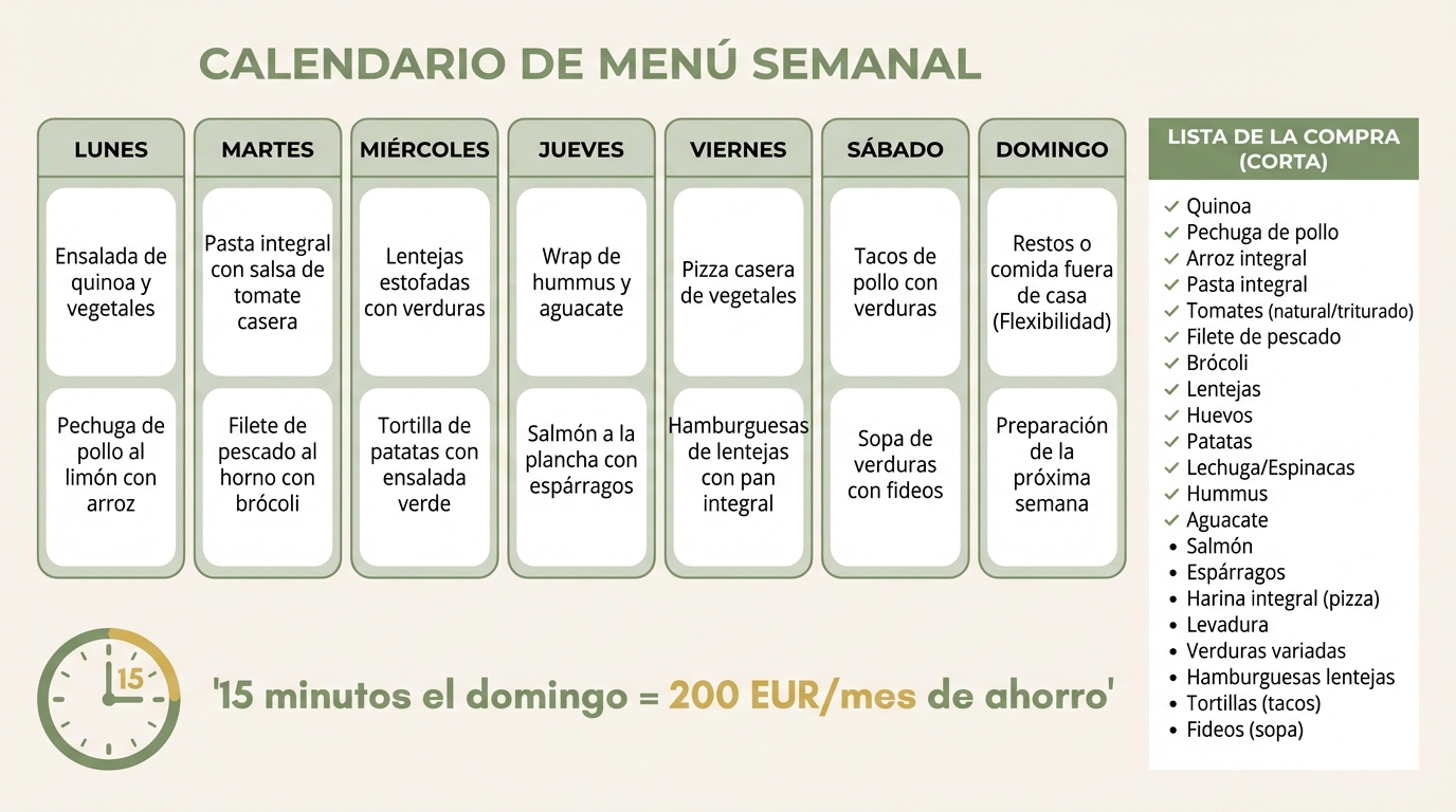 Planificación de menú semanal: 15 minutos que ahorran 200 EUR/mes