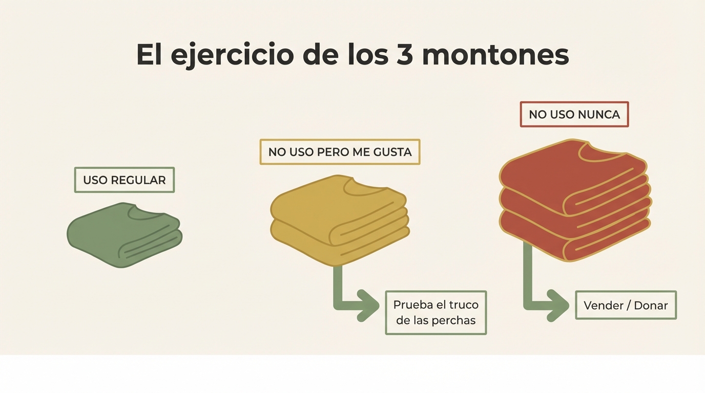El ejercicio de los 3 montones: uso regular, no uso, nunca uso