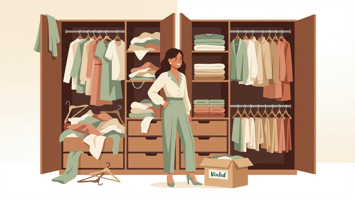 Armario organizado por colores con perchas uniformes