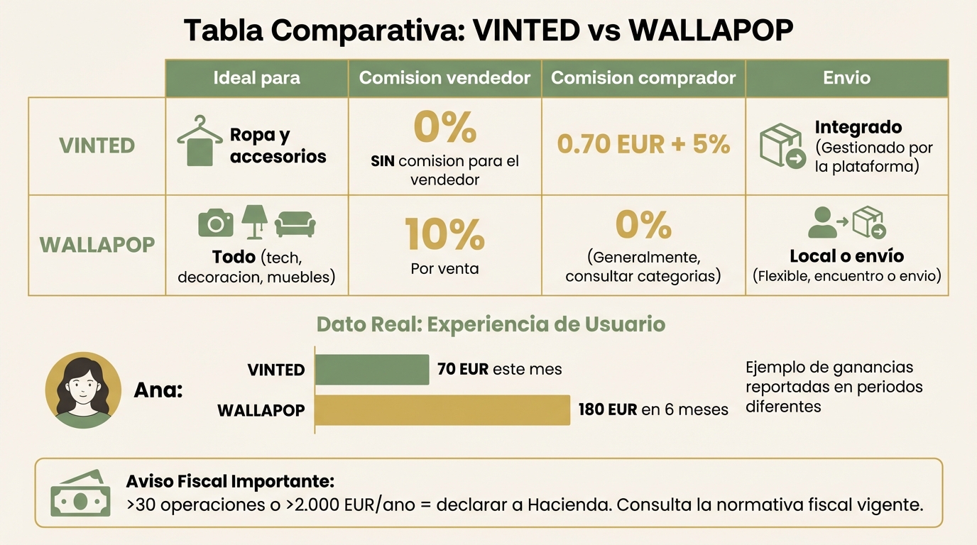 Comparativa Vinted vs Wallapop: comisiones y datos reales
