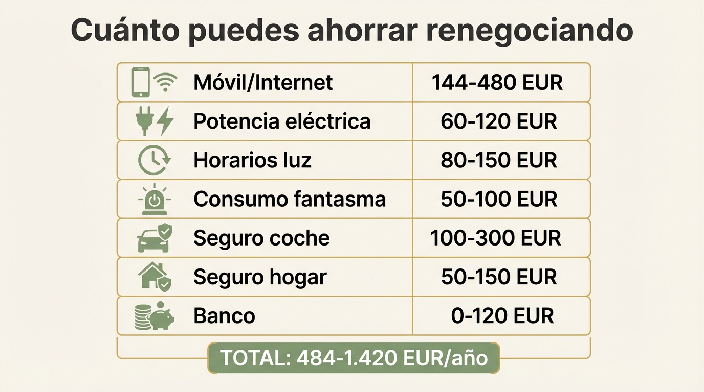 Resumen de ahorro anual por categoría de factura