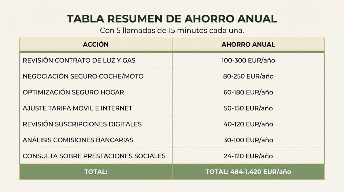Tabla resumen: ahorro total por acción