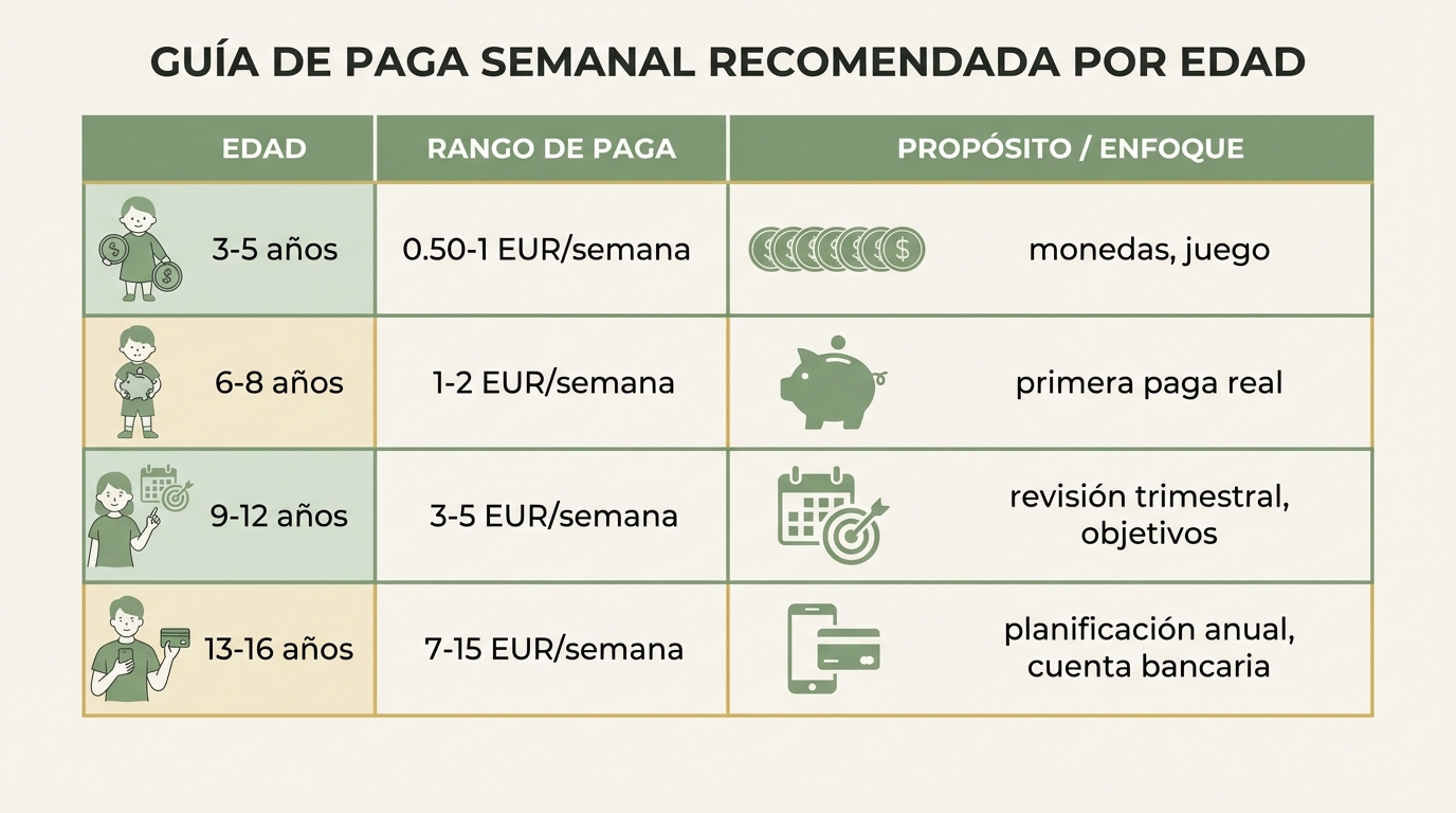Tabla de paga semanal por edades: de 3 a 16 años