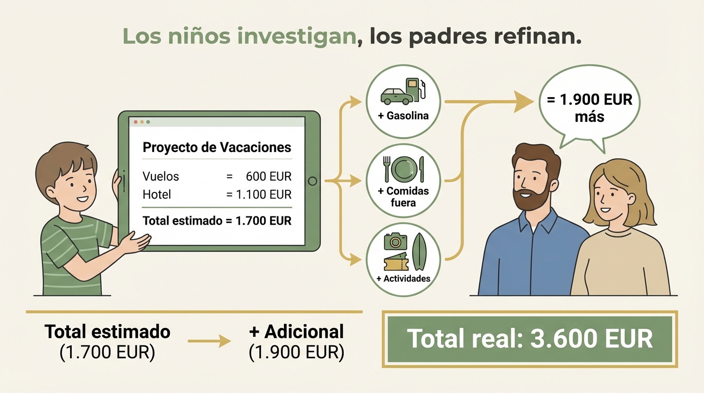 Los niños investigan precios de vacaciones y presentan a los padres