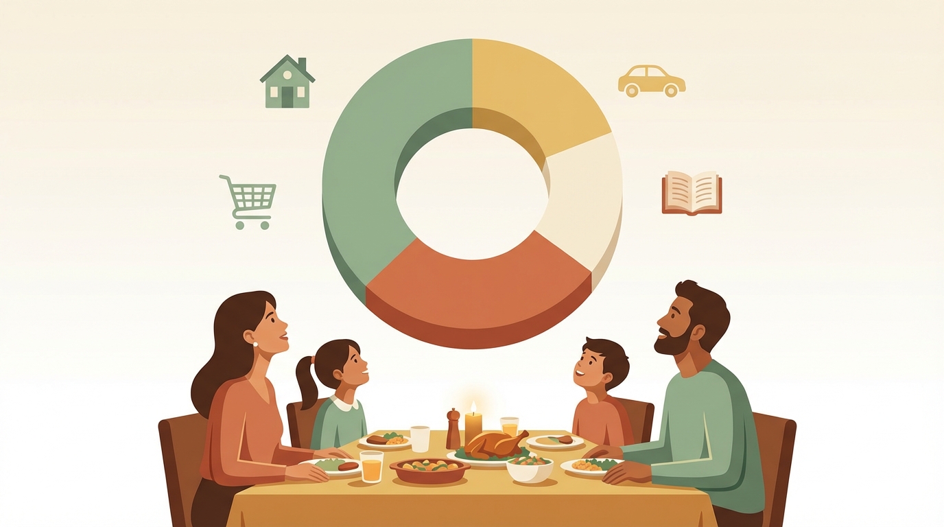 Gráfico de barras con el desglose de gastos de la familia media española según el INE